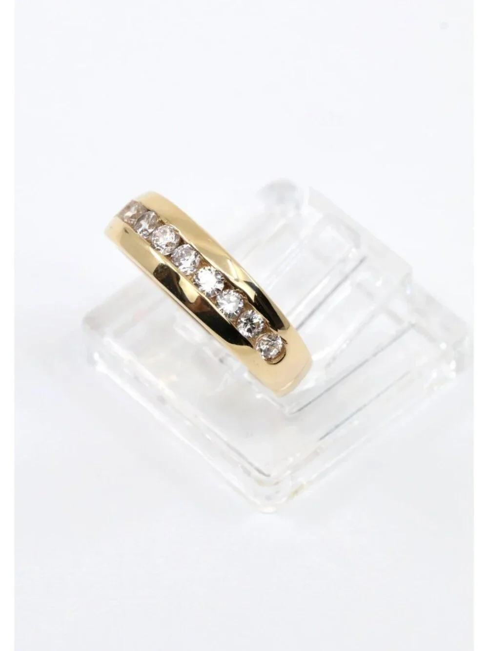 Unique 14K Solid Yellow Gold Designer Single Row CZ Wedding Ring Band -Size 4.25